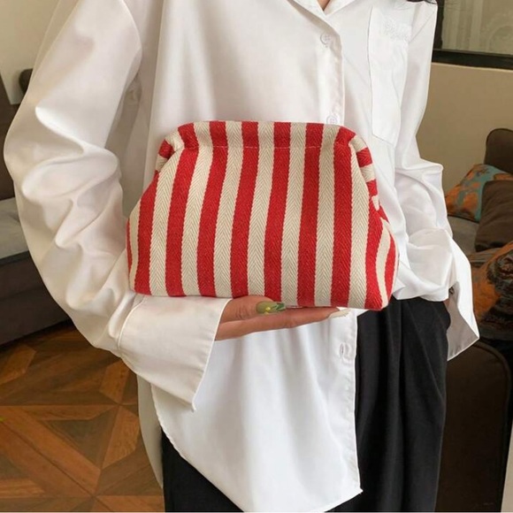 Red and White Striped Women's Bag - Picture 1 of 7